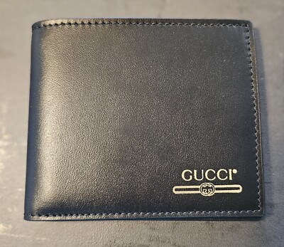 Gucci Signature Black Leather Gold Logo Print Credit Card Holder