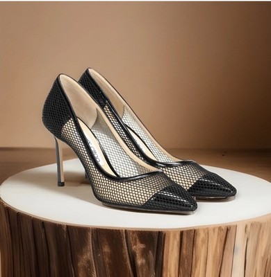 Jimmy Choo Romy 85 Mesh and Patent Lather Pumps,Black,EU36,5/US 6