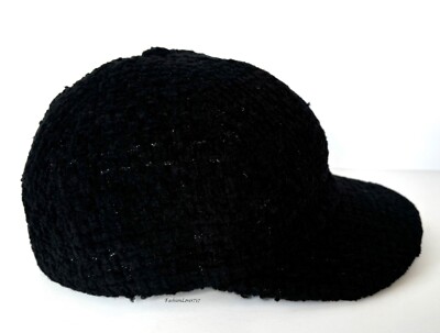 CHANEL 22B BLACK TWEED CC LOGO BASEBALL CAP HAT S | eBay