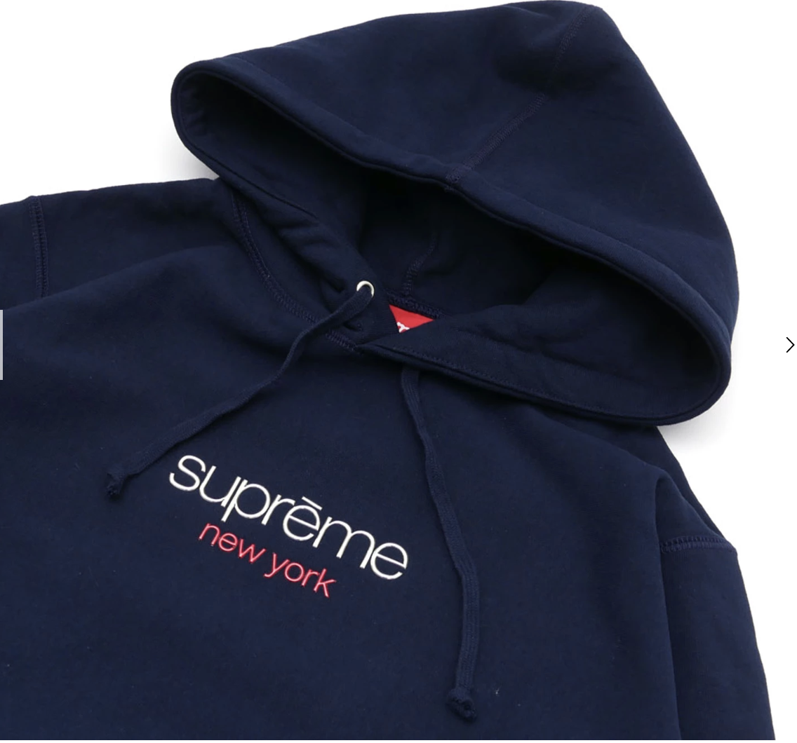 SUPREME CHROME CLASSIC LOGO HOODED SWEATSHIRT NAVY SIZE MEDIUM BOX