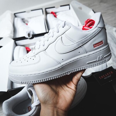 Size 10 - Nike Air Force 1 x Supreme Low Box Logo - White | eBay