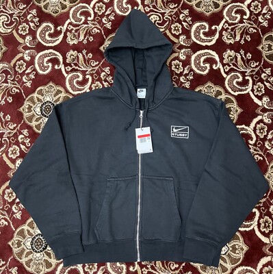 Men's Nike x Stussy Loose Fit Hoodie Pullover Fleece Zip Jacket