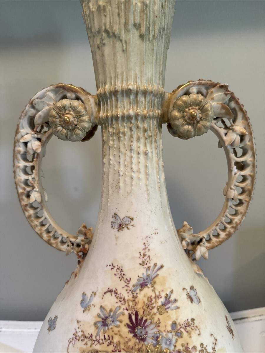 RSTK Austria Bohemia Turn Teplitz Amphora Vase Handpainted Gilt