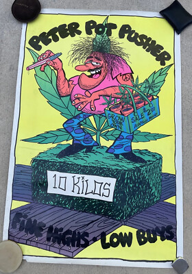 Vintage Original 1972 Peter Pot Pusher Blacklight Poster 35x23