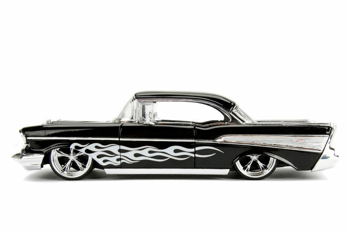 JADA BIGTIME KUSTOMS BTK 1957 CHEVY BEL AIR BLACK / FLAME 1:24 NEW