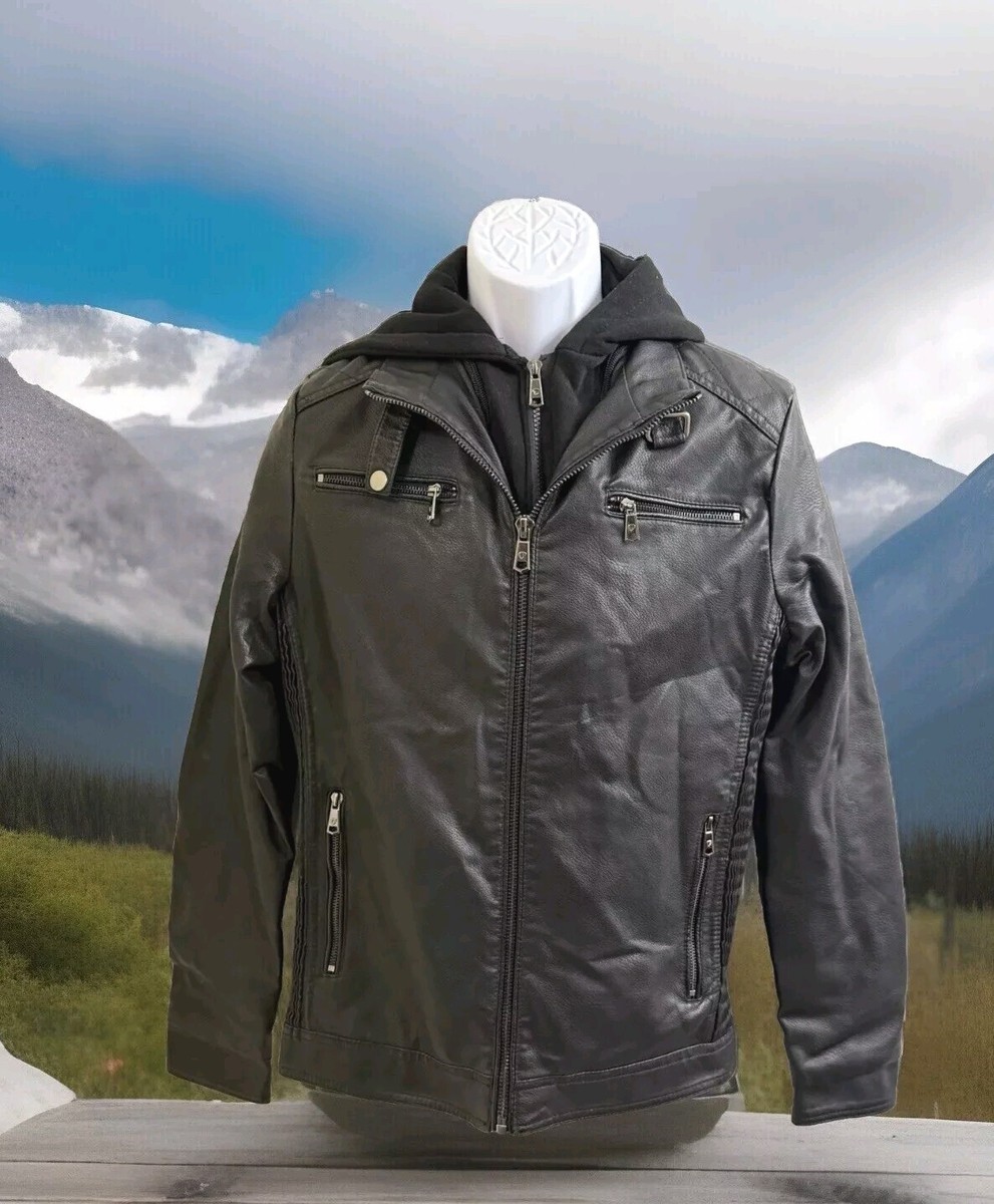 Fried Denim Est. 2015 NYC Black Faux Leather Jacket Bomber/Moto