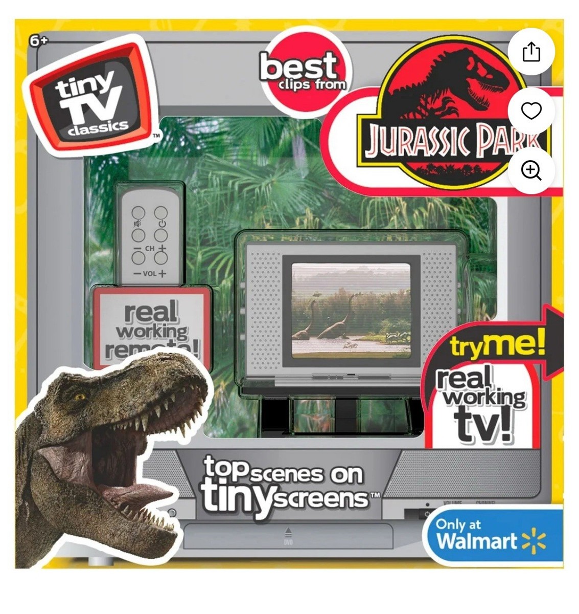 Basic Fun Tiny TV Classics Jurassic Park Mini TV w/ Remote – New