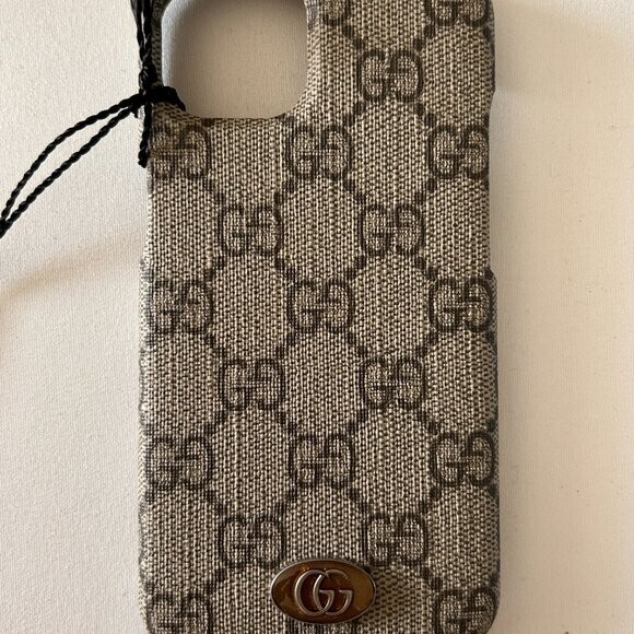 NWT Gucci GG Supreme PVC iPhone 14 Case Beige 753609 | eBay