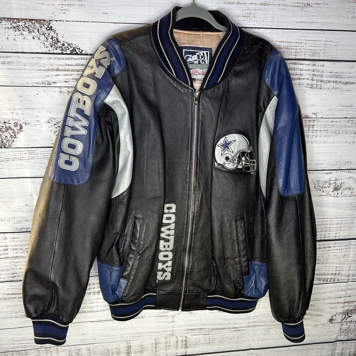 Vintage 90s Dallas Cowboys NFL 100% Leather Full-Zip Bomber Jacket