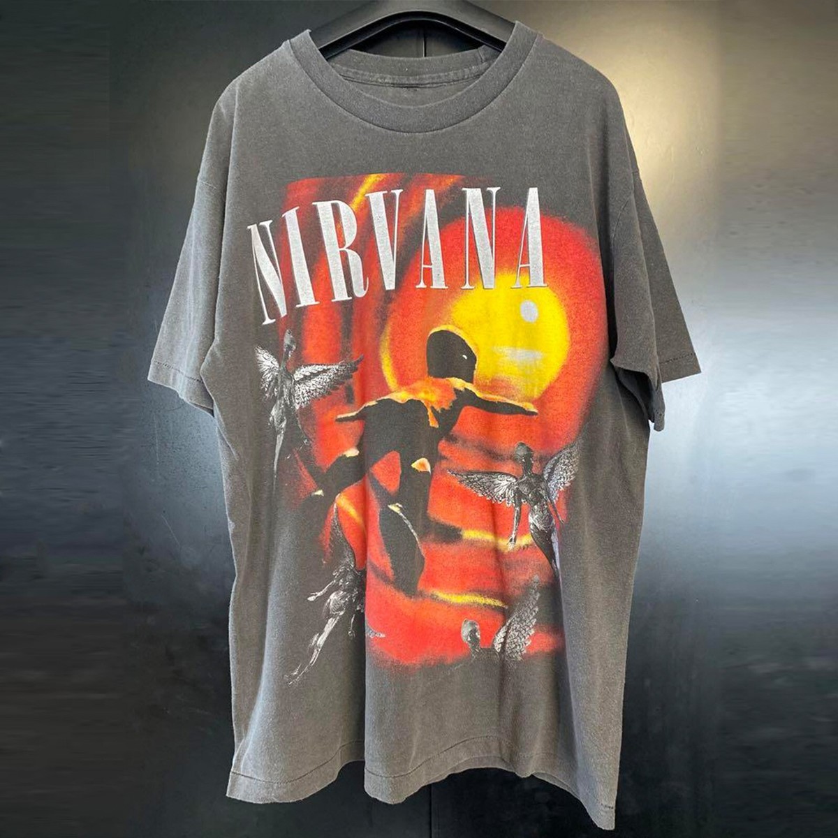 NIRVANA Kurt Donald Cobain 90s Vintage Rock Band T-shirt Black Men