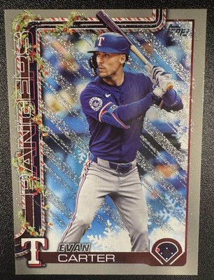 2025 Topps Holiday Evan Carter Gray Metalic Snowflake #H2 Rangers