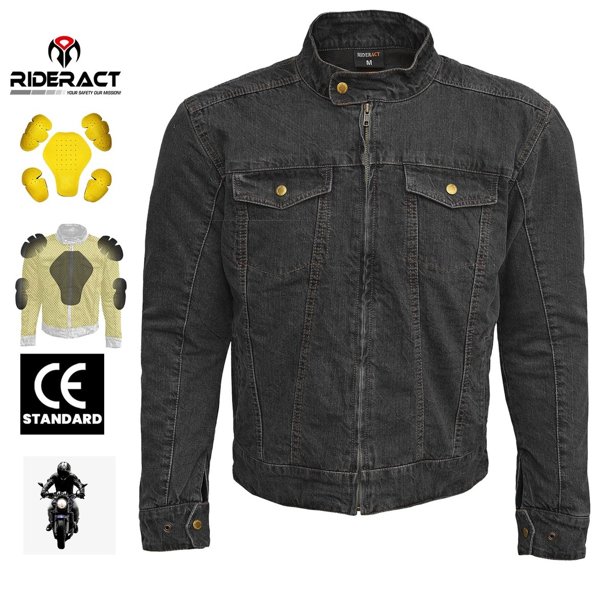 RIDERACT® Men Denim Motorcycle Jacket Reinforced Aramid Jacket