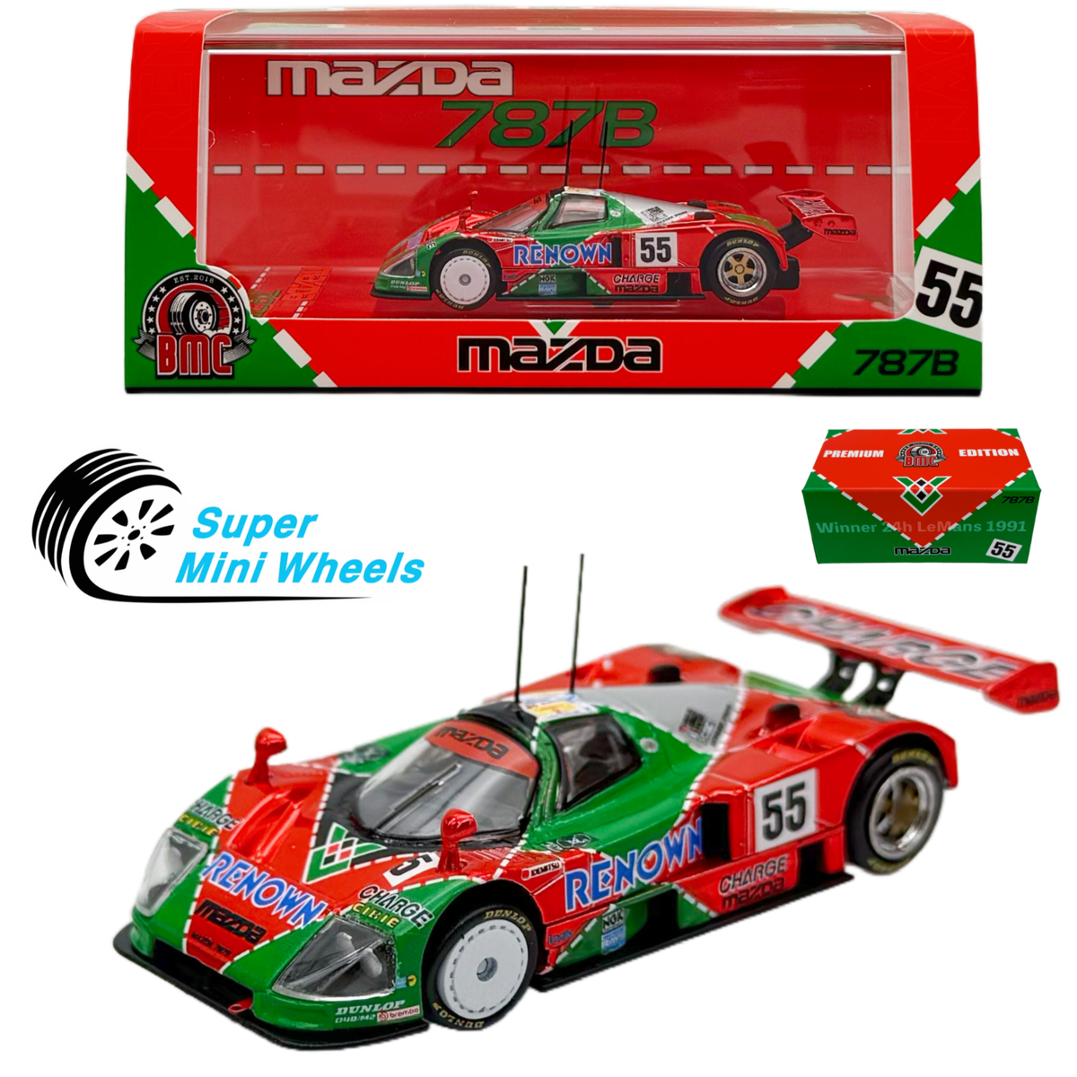 BMC 1:64 Mazda 787B Winner of the 1991 24H Le Mans #55 Chrome