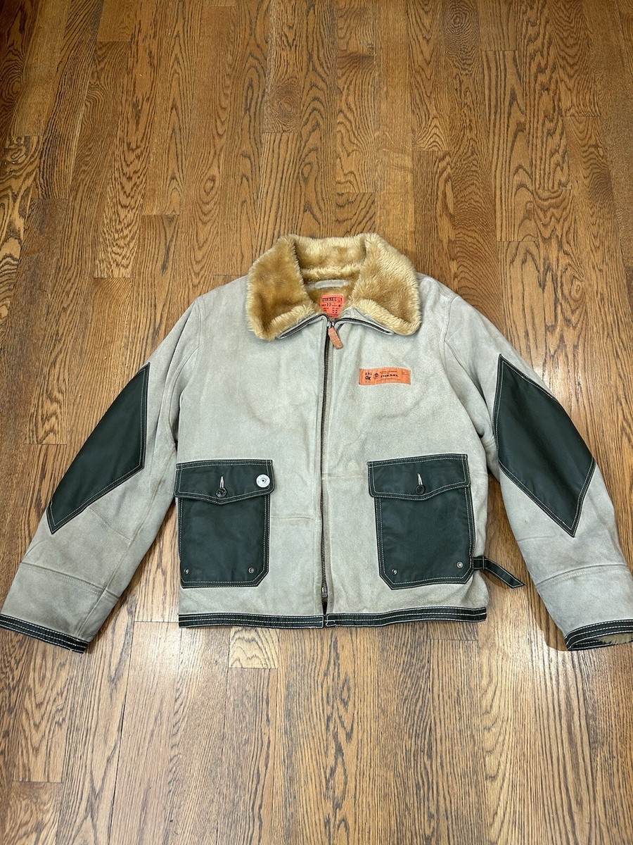 Vintage Diesel Cowhide Deck Jacket Fur Lined RARE Archive Y2K