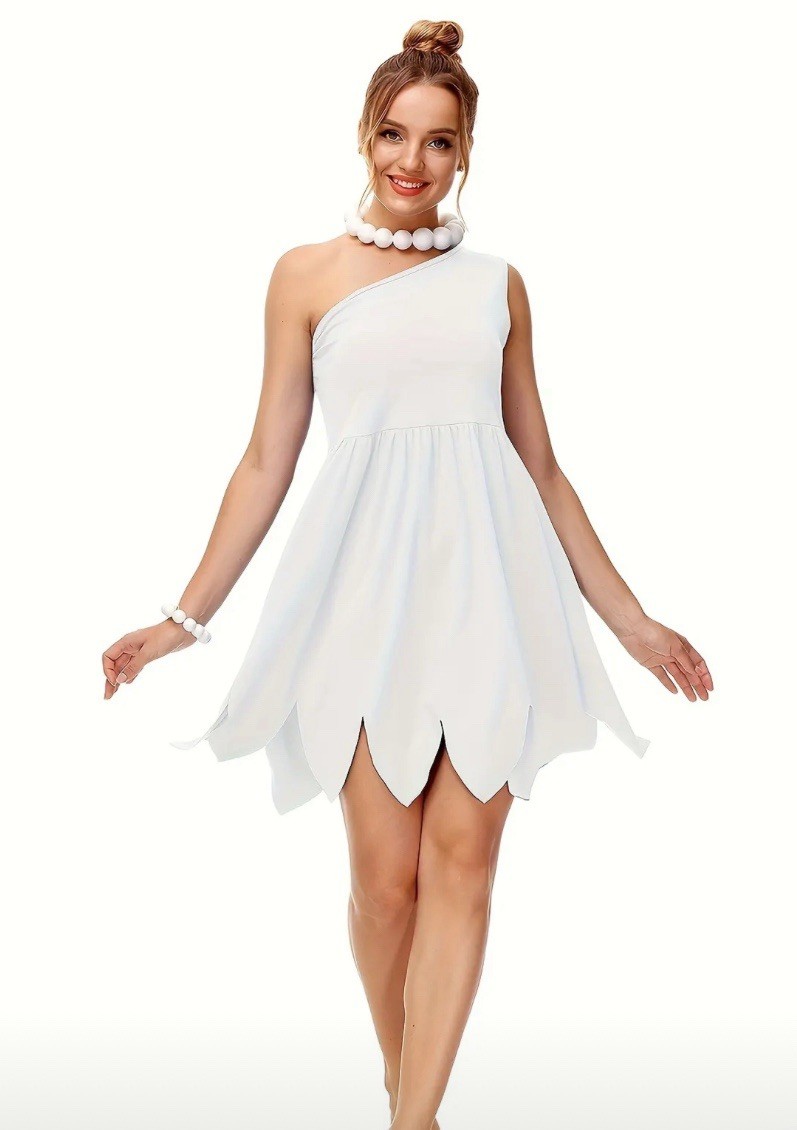 Wilma Flintstone Costume White Dress Sz Small One Shoulder