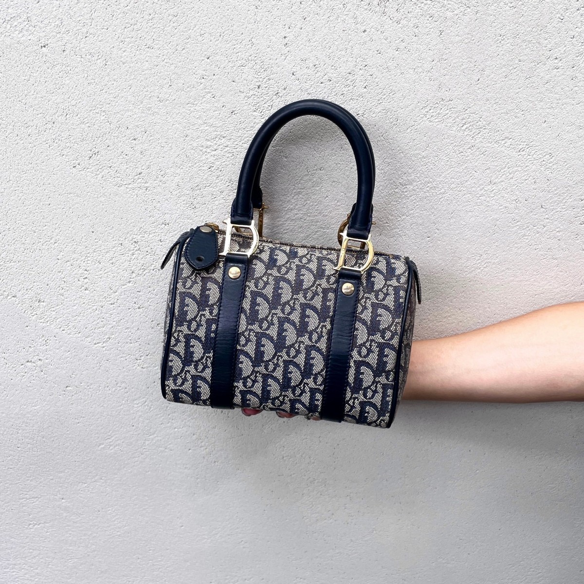 RAREAuth CHRISTIAN DIOR Trotter Canvas Mini Boston Handbag 20cm