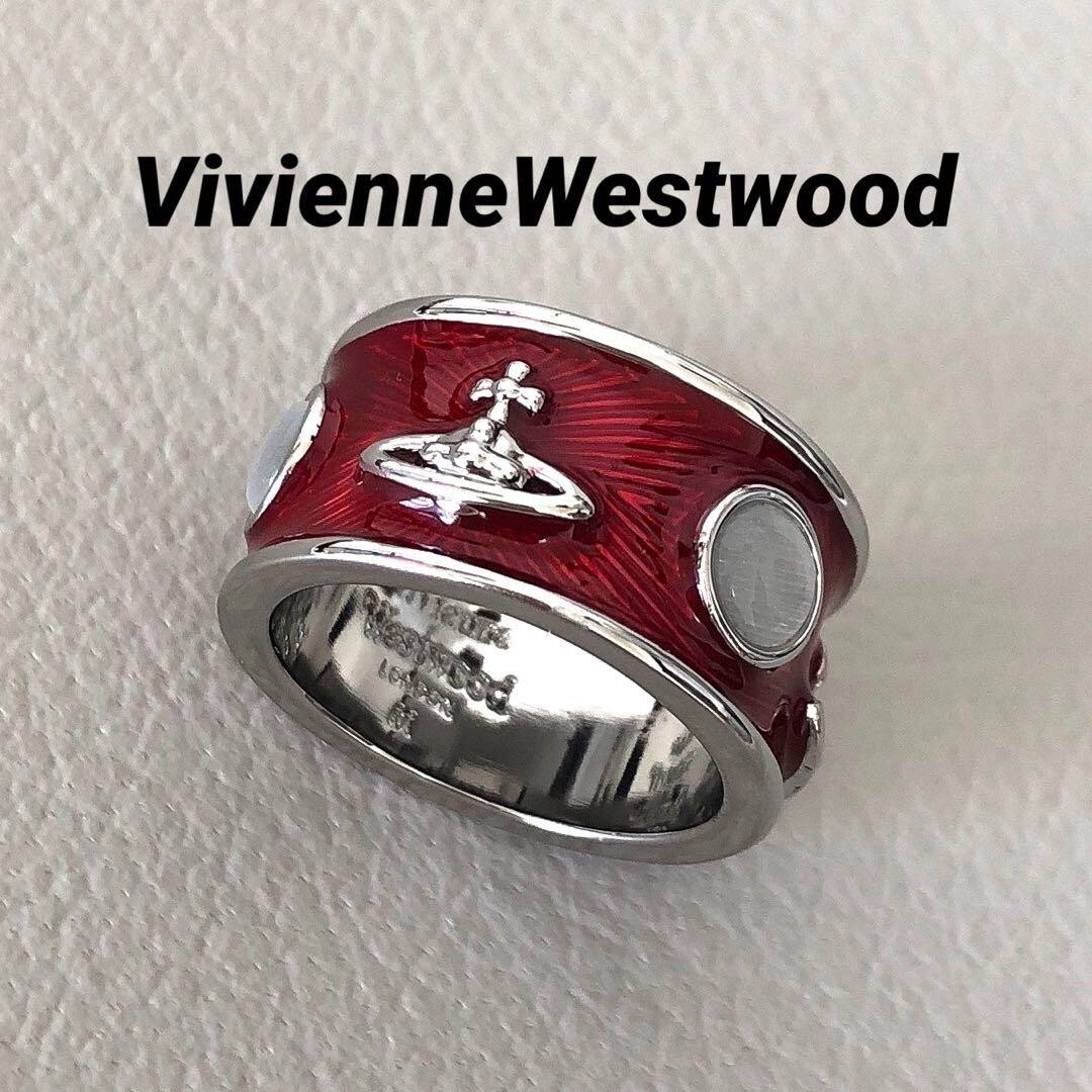 Vivienne Westwood Logo Ring Red Silver Size 7.5-8 L Mens Accessory