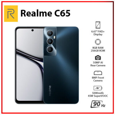 Unlocked) Realme C65 8GB+256GB BLACK Global Ver. Dual SIM Android