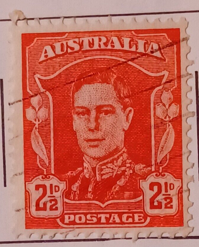 オーストラリア キングジョージ6世使用済切手2.5Dウ”ィンテージレッド