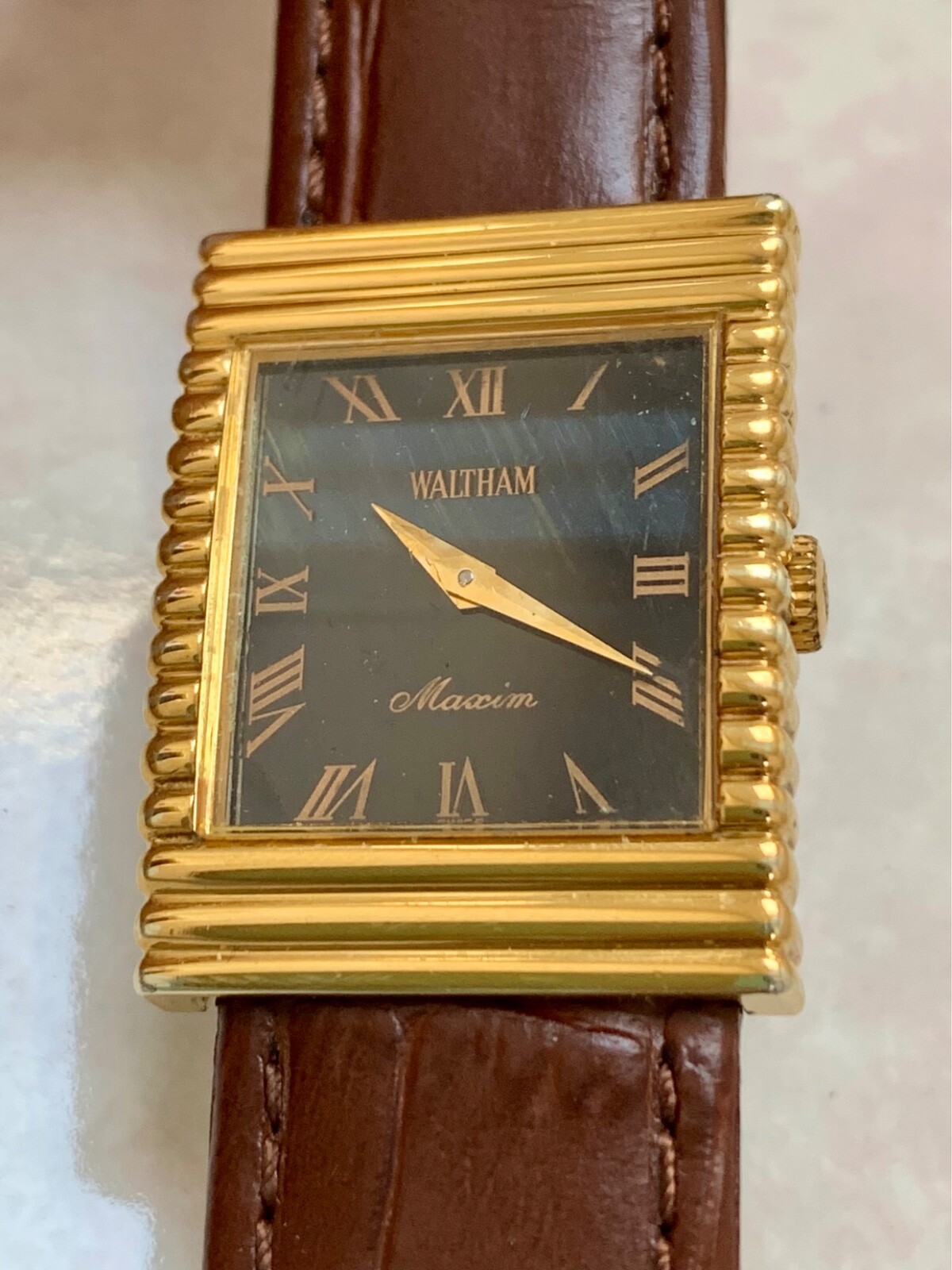 Vintage Waltham Maxim Grey Blue Stone Dial King Midas Golden Watch