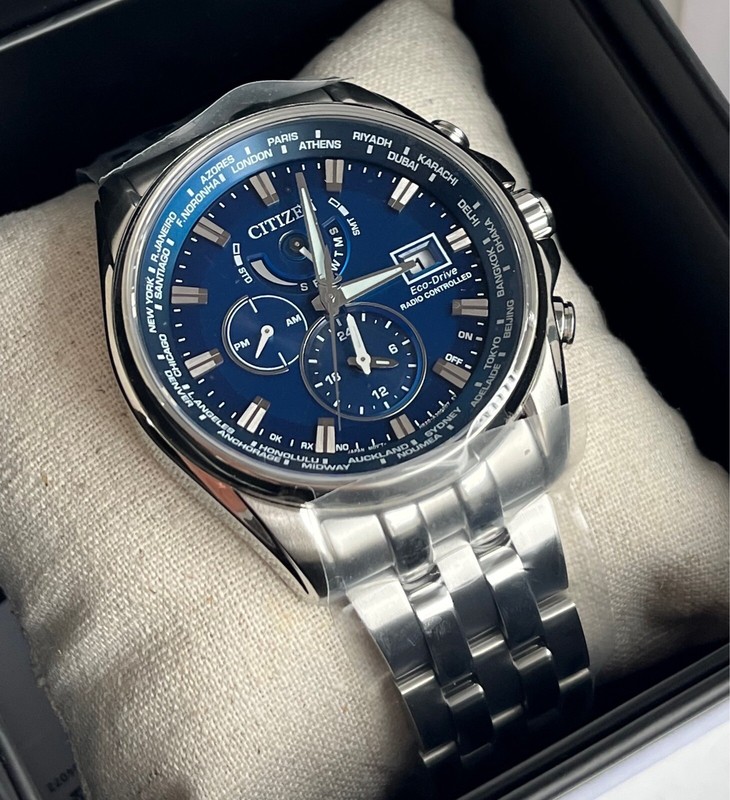 New! Citizen Watch Eco-Drive AT9120-89L Radio Controlled Blue Dial