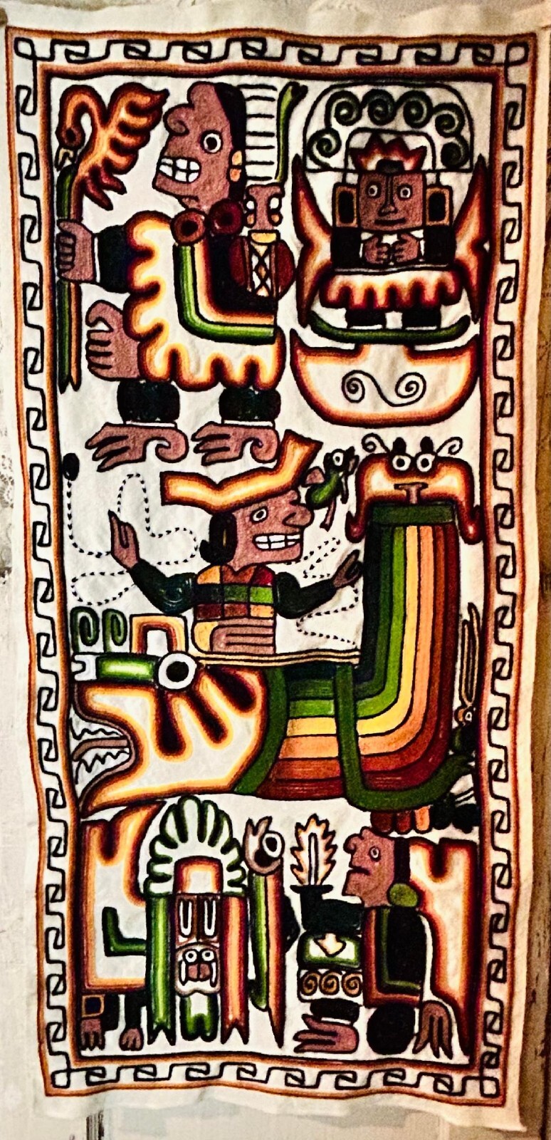 Vintage Embroidered Aztec Mayan Inca Wall Hanging Art Hand Woven