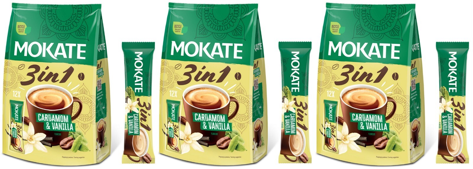 3 x Mokate Coffee Drink 3in1 CARDAMOM and VANILLA 3 x 12 sachets