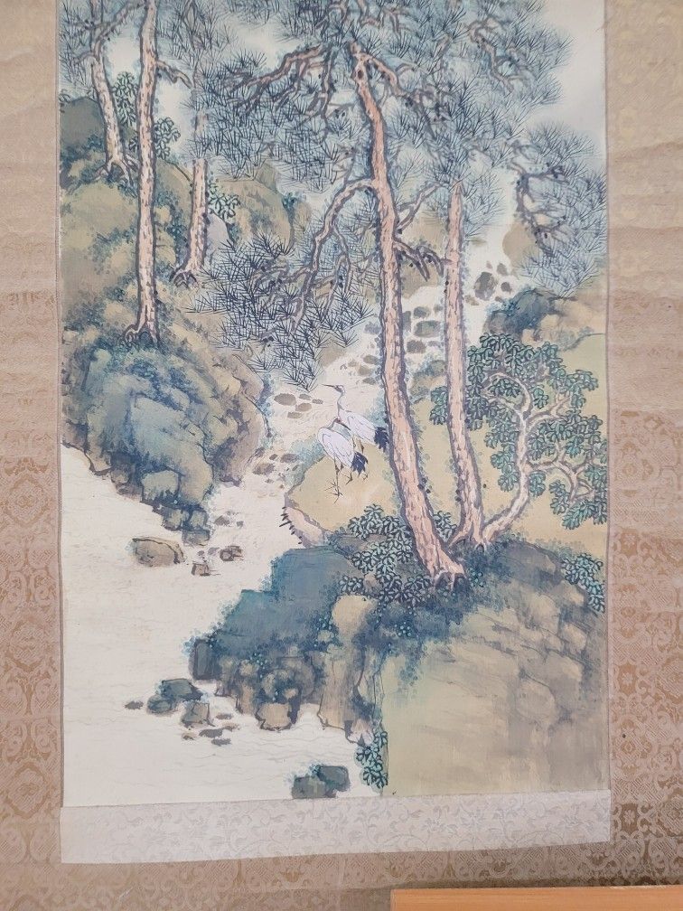 真作/三宅呉暁/人物風景図/桐共箱付/布袋屋掛軸HI-