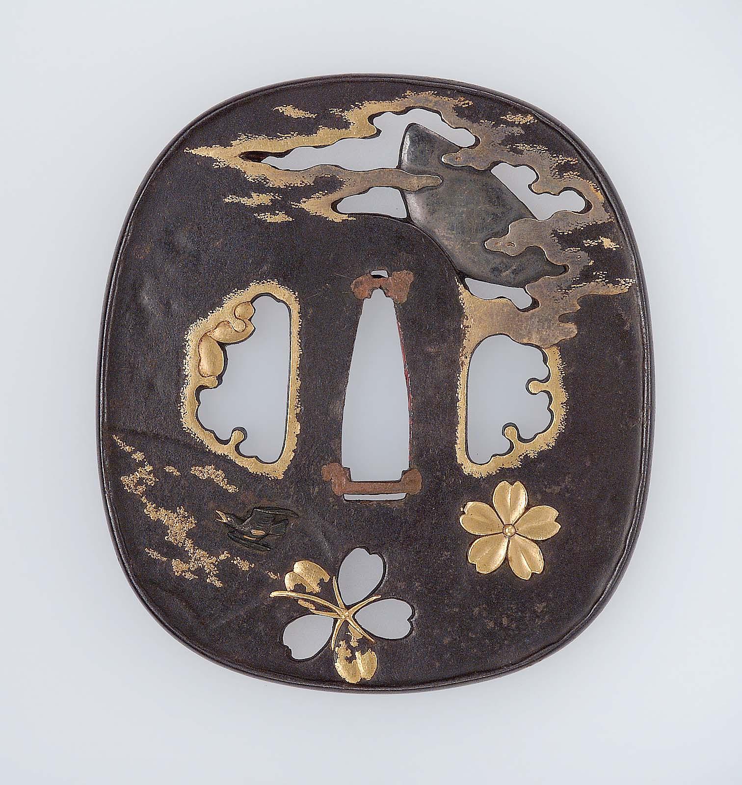 桜、扇、月、雲のデザインの鍔 : r/Katanas