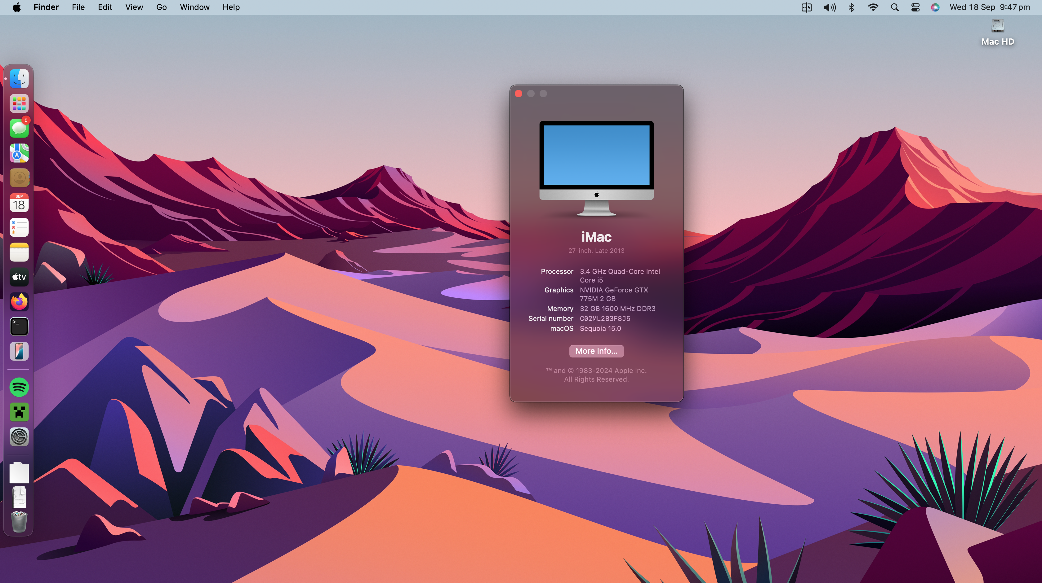 macOS Sequoia インストール完了、2013年後半の27インチiMac。 : r