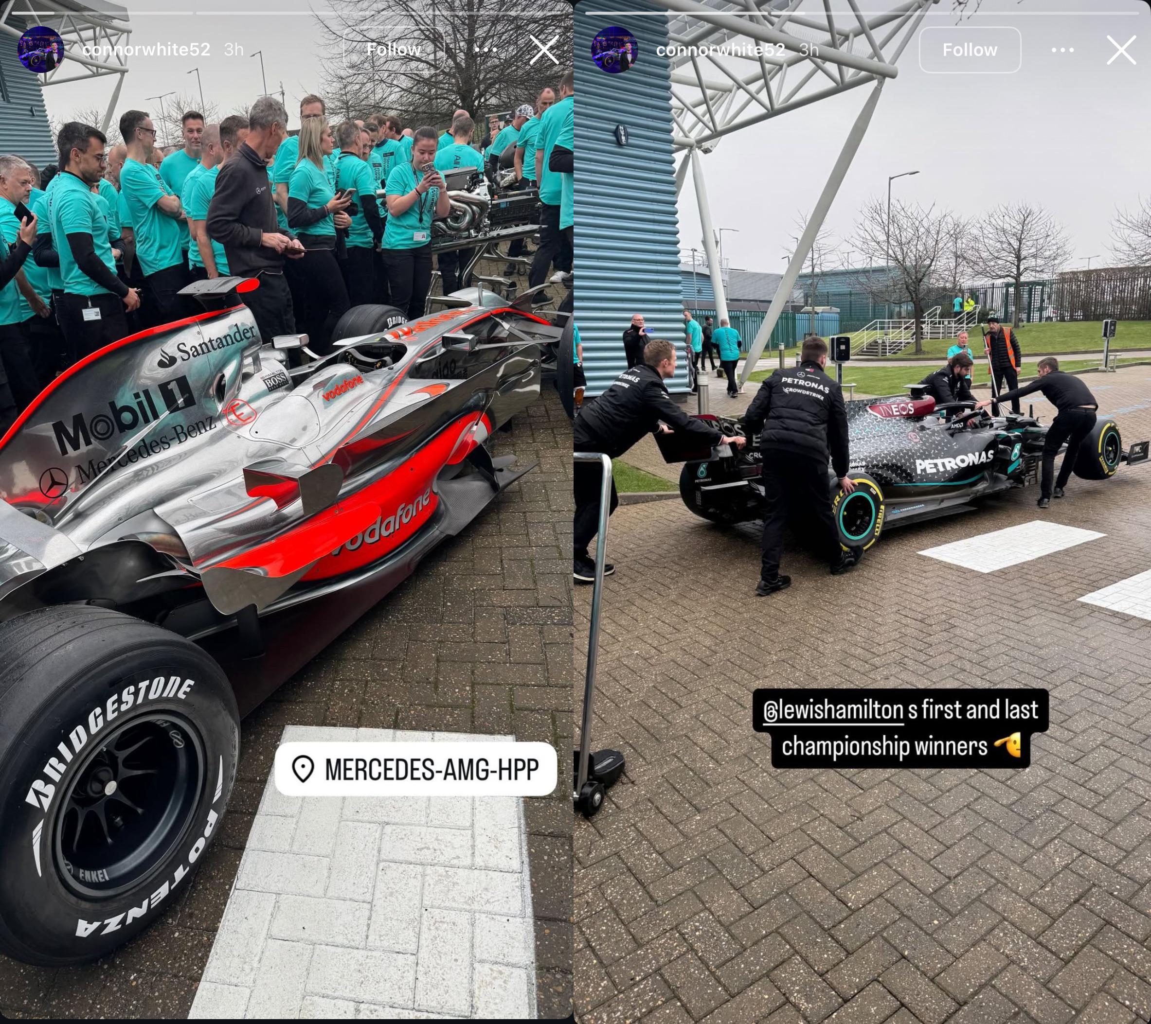 ルイス・ハミルトンの最初（マクラーレン MP4/23）と最後（メルセデス