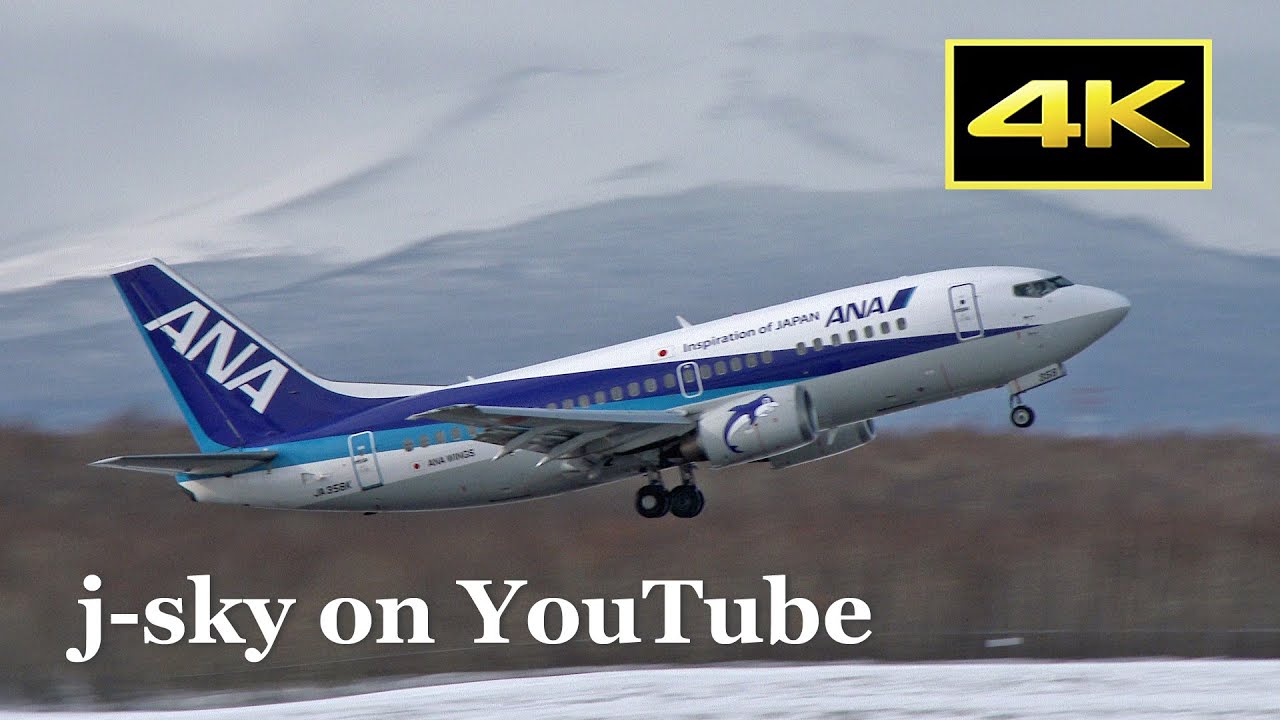 4K] Snow and jetliner! ANA Wings Boeing 737-500 