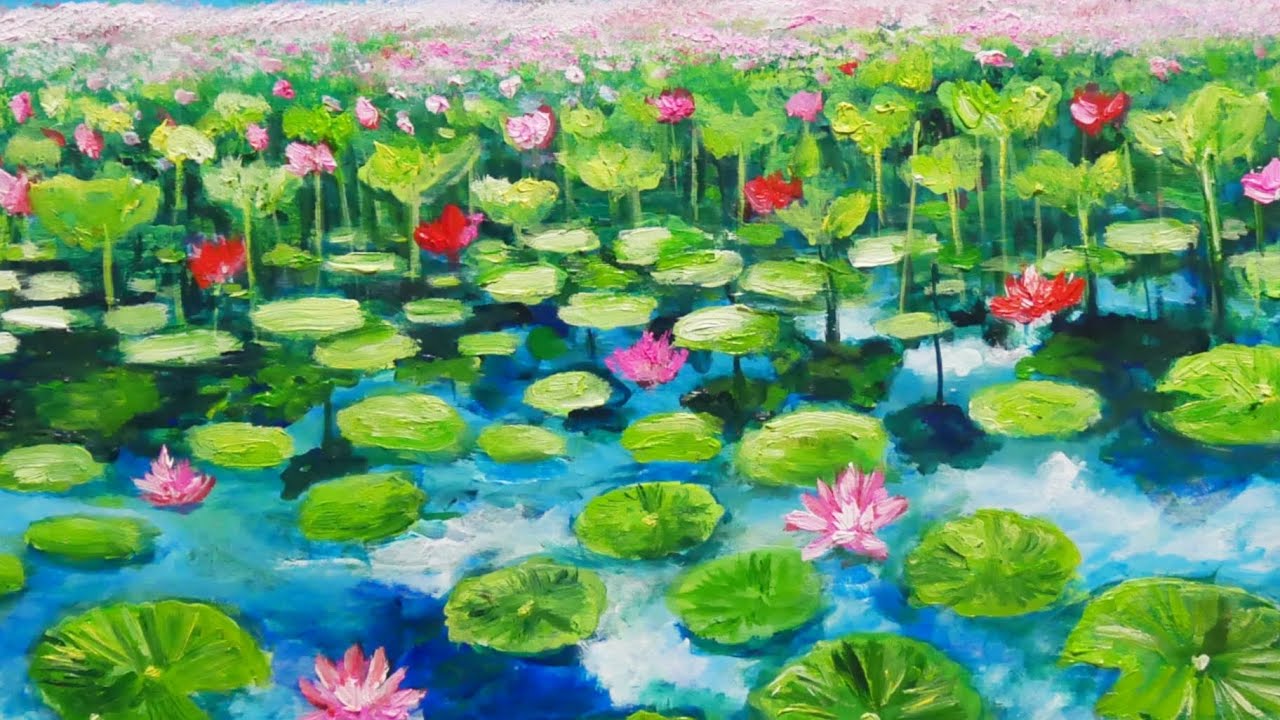 油絵】【水面映る蓮】 #油絵 #手書き #アート #絵画販売 #絵画 #絵