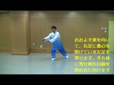 32式太極剣 5 向左平帯【シャンヅォピンダイ】解説（日本語字幕付き