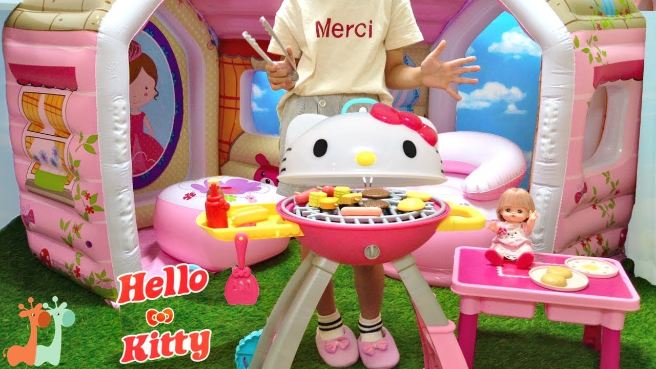 Hello Kitty BBQ with Princess Playhouse | Mell-chan Doll - YouTube