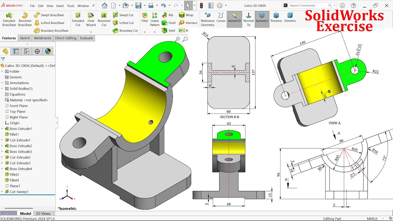 SolidWorks Tutorial for beginners Catics 3D-OK04 - YouTube