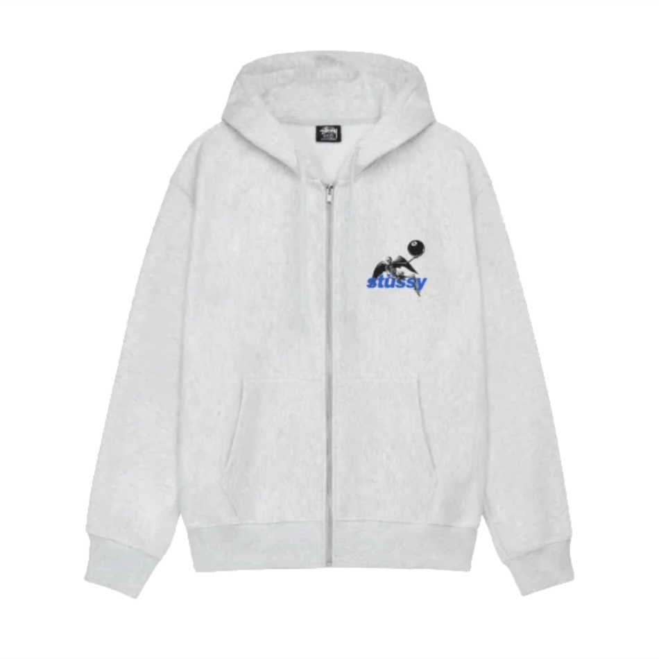 Stussy 8 Ball Apocalypse Zip Gray Hoodie