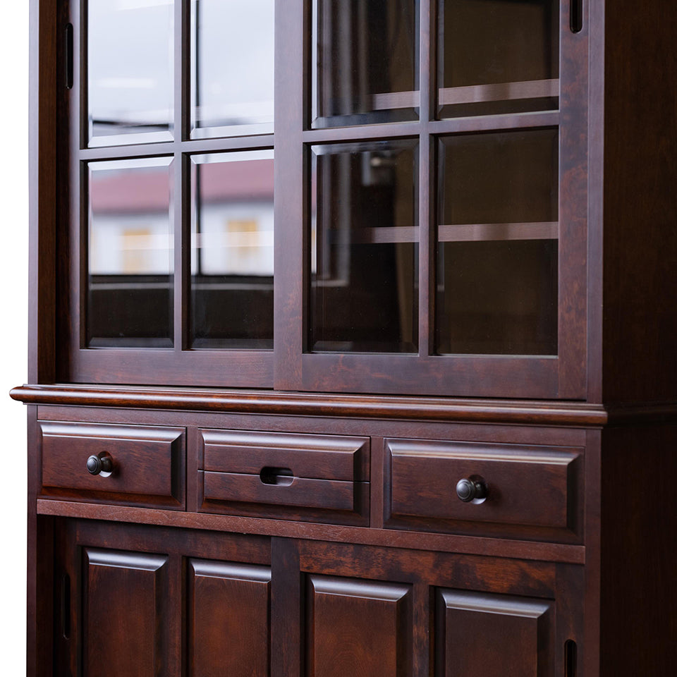 北海道民芸家具 国産家具 W 90cm 食器棚 キャビネット ガラス棚