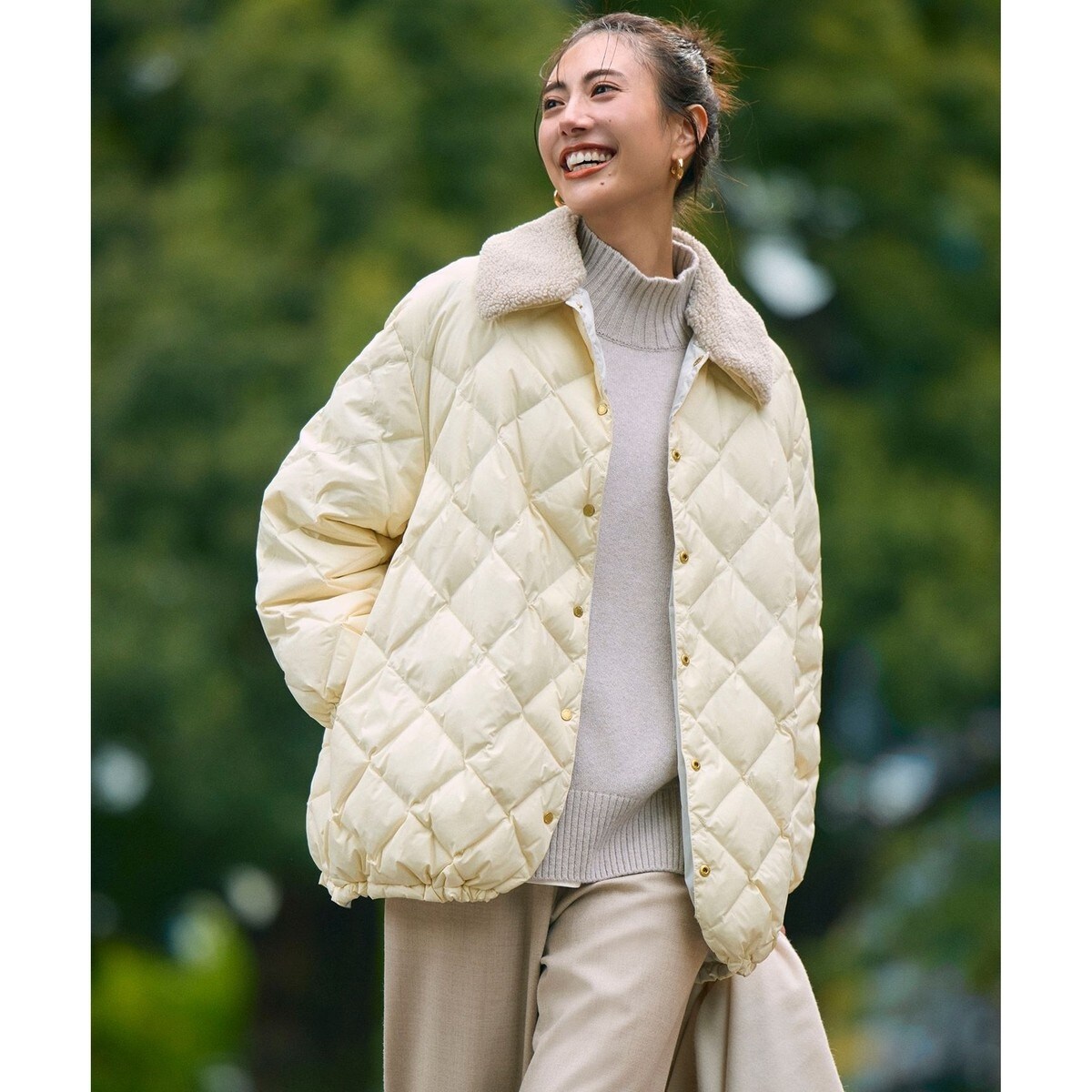 野呂佳代さん着用】TAIONコラボ ボア襟 リバーシブルダウン