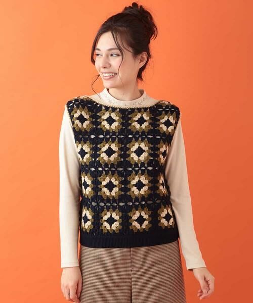 セール】 フラワーかぎ編みニットベスト （ニット・セーター