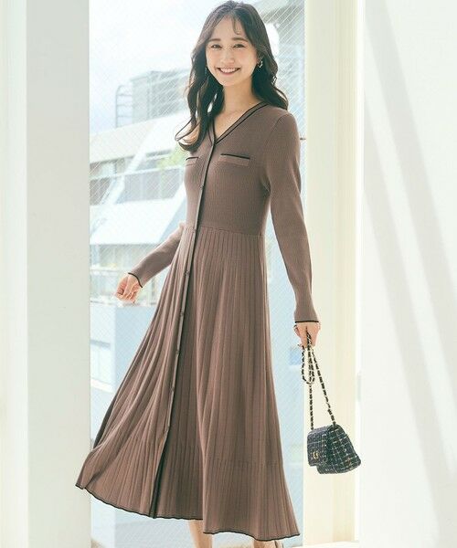 セール】 【洗える】バイカラーデザインニット ワンピース （ミニ丈