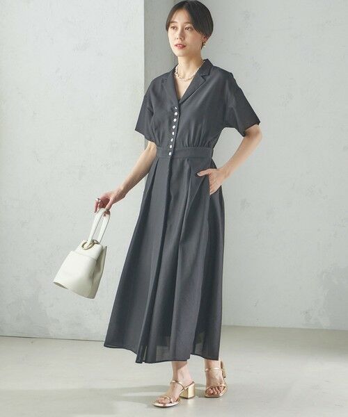 セール】 〈手洗い可能〉フロント ボタン 半袖 シャツ ワンピース