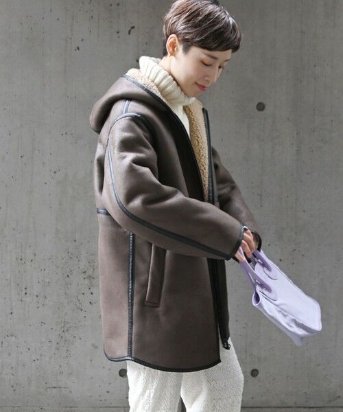 セール】 SHIPS any: フェイク ムートン フード ミディ コート