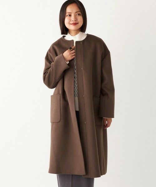 セール】 SHIPS Colors:ウール ノーカラー バック プリーツ コート