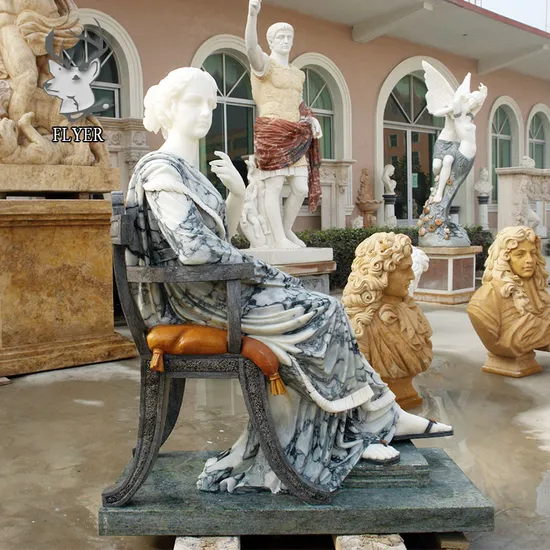 西洋のギリシャ女性像 実物大 自然な固体大理石の椅子に座る女性像