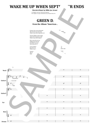 楽譜】グリーン・デイ / WAKE ME UP WHEN SEPTEMBER ENDS バンド