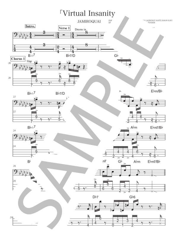 楽譜】Virtual Insanity / ジャミロクワイ (エレキベース / 中級