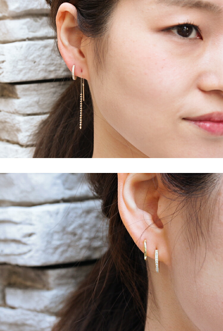 楽天市場】K18 K10 天然 ダイヤモンド 計0.07ct ミニ フープピアス