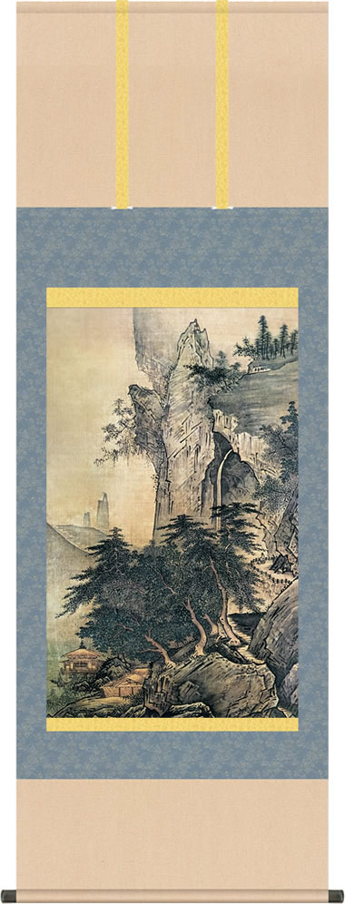 掛け軸-四季山水図（夏）／雪舟(尺五立) 水墨山水画 床の間 和室