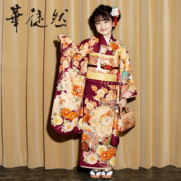 七五三 着物 7歳 ブランド 四つ身着物 単品 華徒然 「赤紫色 四季花